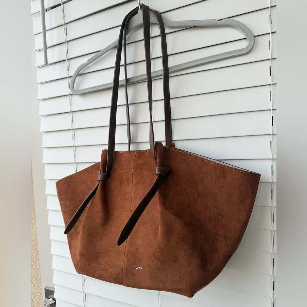 LARGE Tote Bag - CHOCOLATE Faux SUEDE Shoulder Bag Everyday Basic - Picture 8 of 8